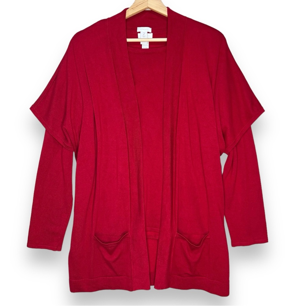 Chico's Open-Front Red Cardigan Sweater